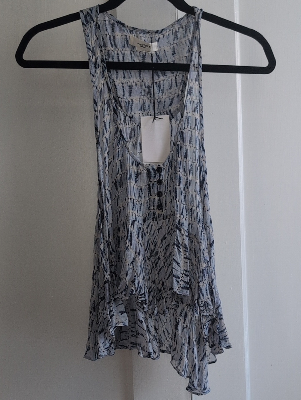 Isabel Marant Blue Patterned Sleeveless Ruffled Tank Top - NWT